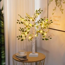 Birch Tree Lights 2ft, LED Fairy Light Tree with Green Leaves, USB/Battery Po...