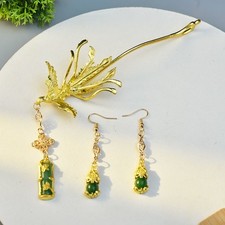 Chinese Style Phoenix Hairpin Set Green U Shape Bridal Qipao Updo Hair Accessory