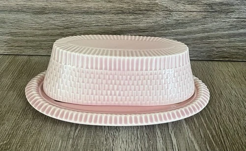 Vintage MCM Red Wing Pottery Capistrano covered butter in pink Spice Rose Pink