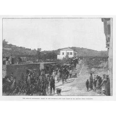 ASHANTI EXPEDITION Rückkehr des Gouverneurs nach Cape Coast - antiker Druck 1896