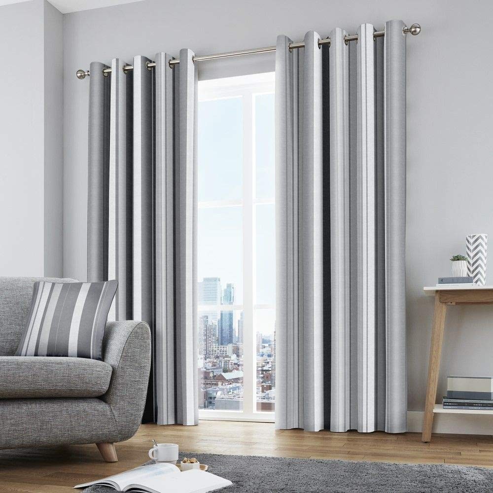 Fusion Grey Stripe Eyelet Curtains W66 x L54"" (168 x 137cm) – 100% Cotton Therma