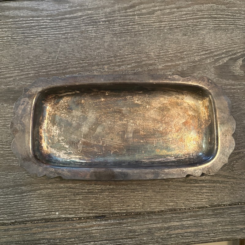 Vintage Silverplate Rectangular Serving or Tray Tarnished Scallop Edge 10”x 4.5”