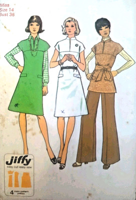 Vintage 70er Jahre Simplicity 6451 Easy Dress Top Hose Schnittmuster B36''