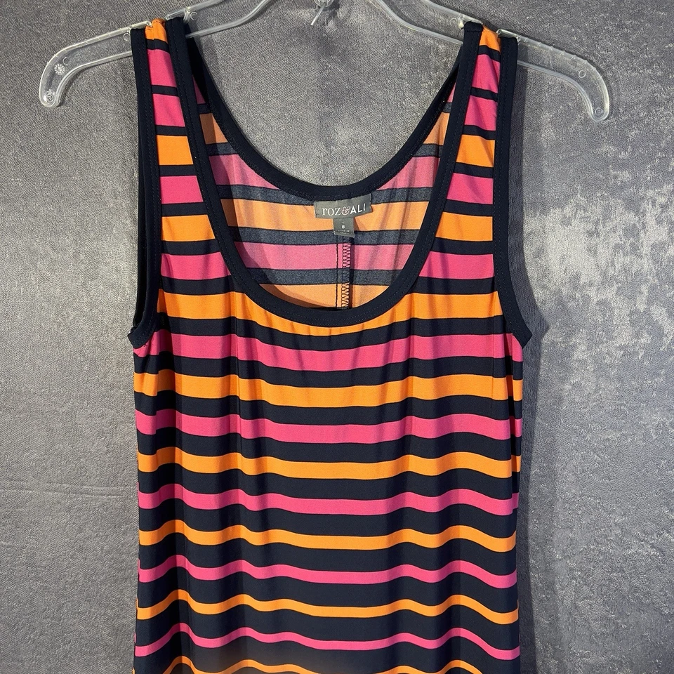 Maxi Vestido Roz & Ali a Rayas Sin Mangas Informal Verano Largo Elástico Talla 8 Foto 2 de 4