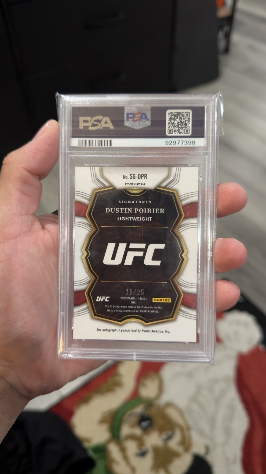 2023 Panini Select UFC Rainbow Dustin Poirier #SGDPR Tie-Dye Prizm /25 PSA 9 view 2