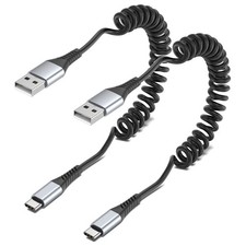 Coiled USB C Cable,2pcs USB Type C Coiled Cable Car Short Retractable Cable NEW