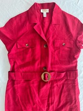 Brand New - Talbots Women Modern button Shirt style Dress Red Belt - Size 6 