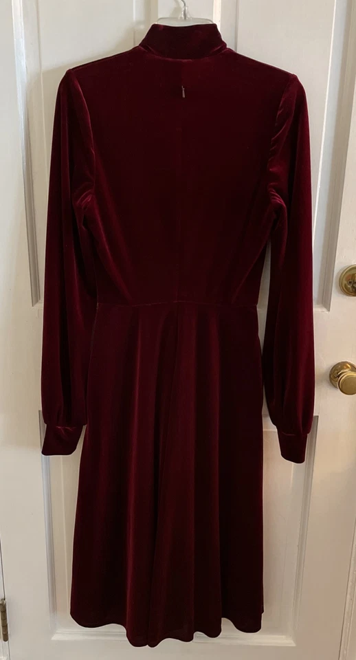 Vestido negro halo elástico terciopelo/terciopelo baya ciruela vino rojo talla 6 Foto 4 de 4