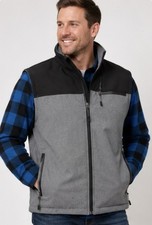 Cody James Core Men  s XXL Gray Black Softshell Full Zip Vest Plaid Lined