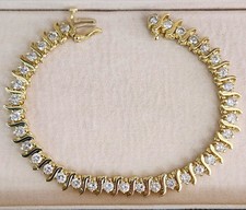 14k Yellow Gold Ladies Natural Diamond Tennis Bracelet New With Box 
