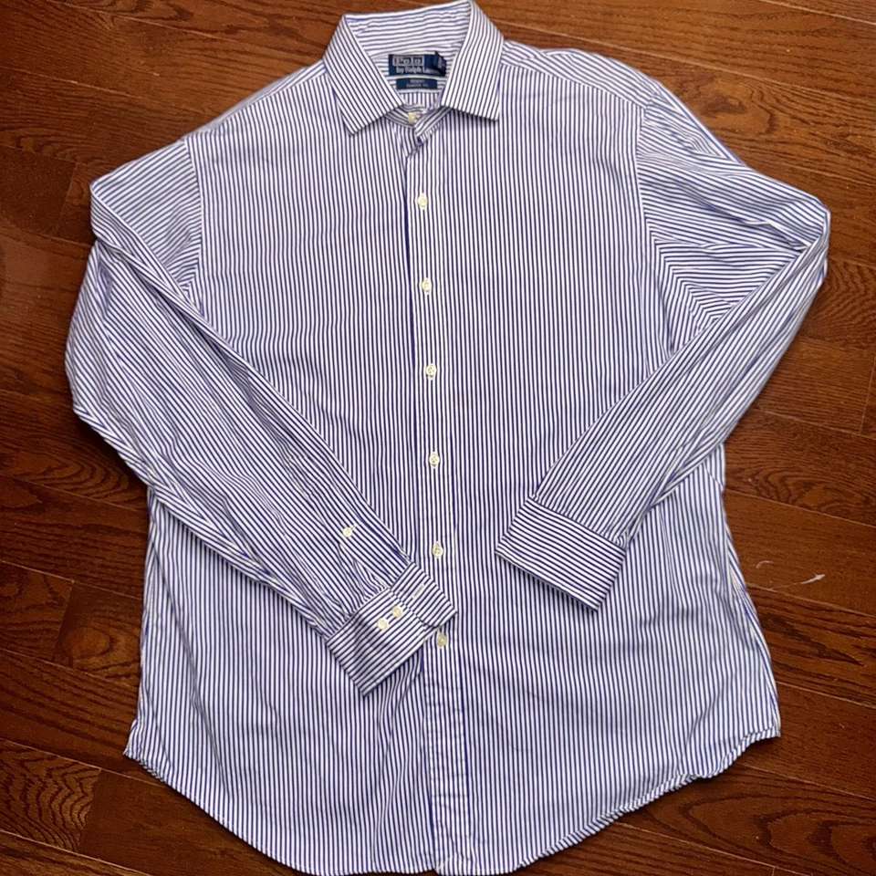 Polo Ralph Lauren Regent Classic Fit Blue White Striped Mens Dress Shirt 16½ L - Image 2 of 4
