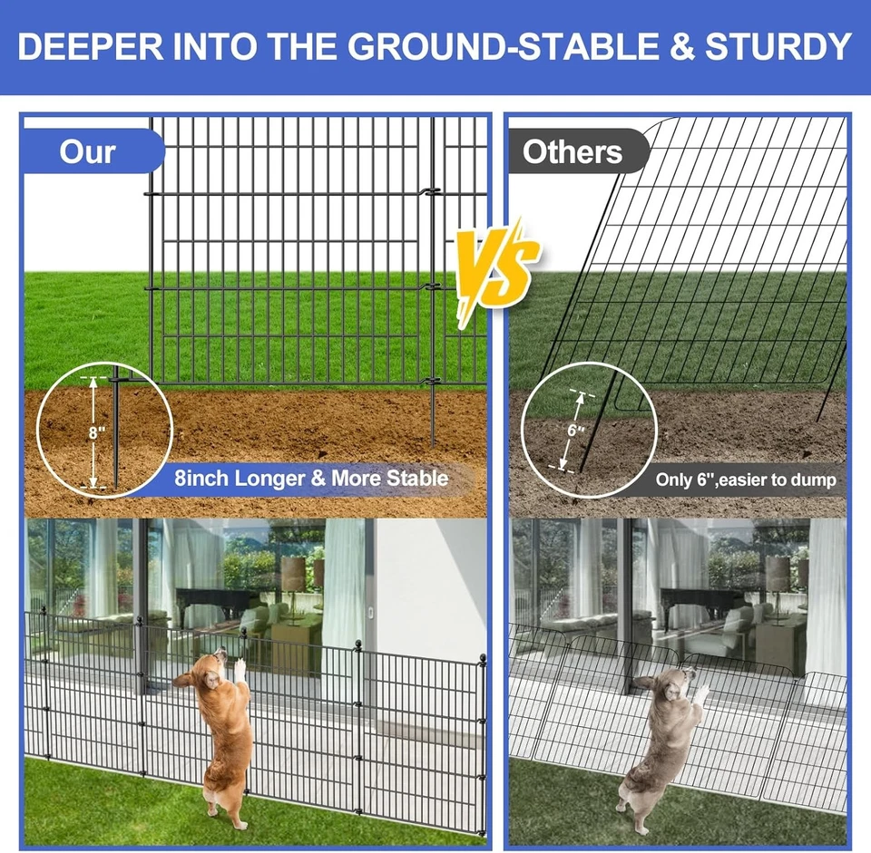 Cerca de jardim 10 painéis 23,6 pés para pátio pátio painel de arame de metal borda para cachorro - Imagem 4 de 4