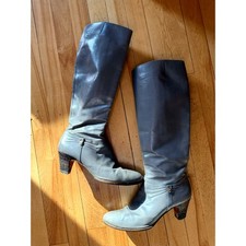 Vintage Salvatore Ferragamo Gray/Taupe Knee High Leather Boots 8.5