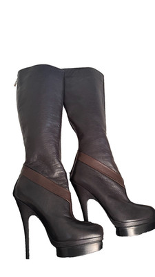 YSL Women's High Heel Boots 224653 BNB20 2066 Black & Brown Leather