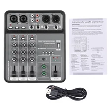 Audio Mixer 4 Channel Mixing Console 48V Phantom Power For Home Studio Recording