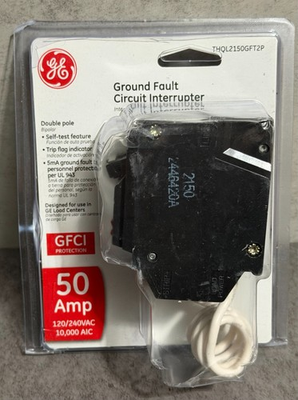 #ad GE 50 Amp 240 Volt Double Pole Ground Fault Breaker with Self Test THQL2150GFT2P $68.98