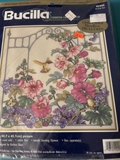 NEW Bucilla 42445 Morning Dew Counted Cross Stitch Kit Hummingbird Flower 18x18