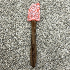 The Pioneer Woman Mini Spatula 8in Coral Floral Silicone Wood Handle Baking Tool
