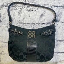 Vintage Coach Colette Signature Black Hobo Bag Patent Leather Trim Y2K