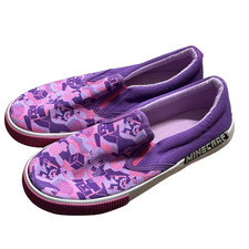 MINECRAFT Purple Pink Slip On Sneakers Twin Gore Casual Shoes Size 3 NEW