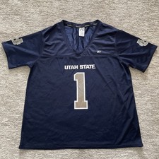 Utah State Aggies Football Jersey Women’s 3XL Navy Blue NCAA Russell #1 Mesh
