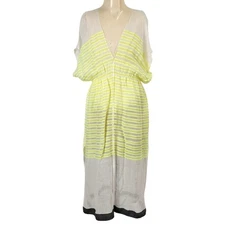LemLem Neon Stripe Maxi Dress Cover-Up Caftan V-Neck Beach Resort Pool Large
