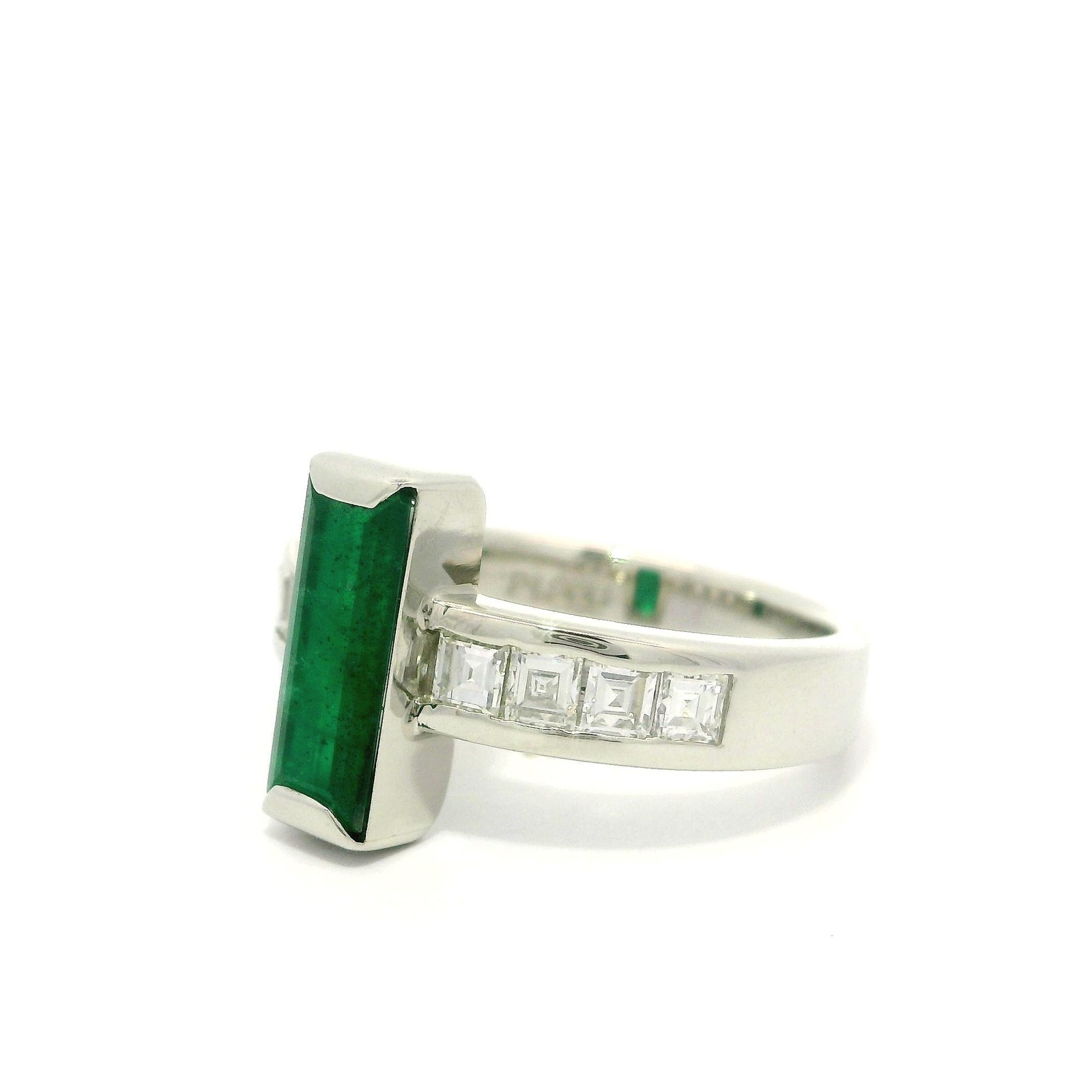 Solid Platinum 1.80ctw Long Rectangular Emerald w… - image 4