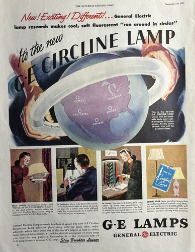 1945 General Electric Circline Lamp Cool Soft Fluorescent 32 Watt VTG Print Ad