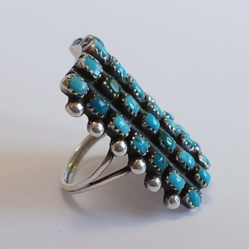 VINTAGE BEAUTY ZUNI INDIAN SILVER MULTI STONE SQUARE TURQUOISE RING SIZE 5 - Picture 5 of 5