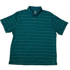 Champion Dou Dry Polo Golf Shirt Men's XL Green Stripes 1/4 3 Buttons Collared
