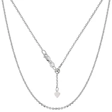 14K White Gold Adjustable Cable Link Chain, Width 0.9mm, Lenght 22 Inch