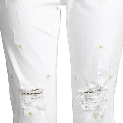 NEW Driftwood Women US 28 Embroidered Daisy Distressed Crop Ankle Ripped Pants - Picture 6 of 6