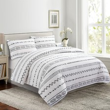 Bamboo Printed Bedding with Zipper Corner Tie Duvet Cover Set, Modern Geometric