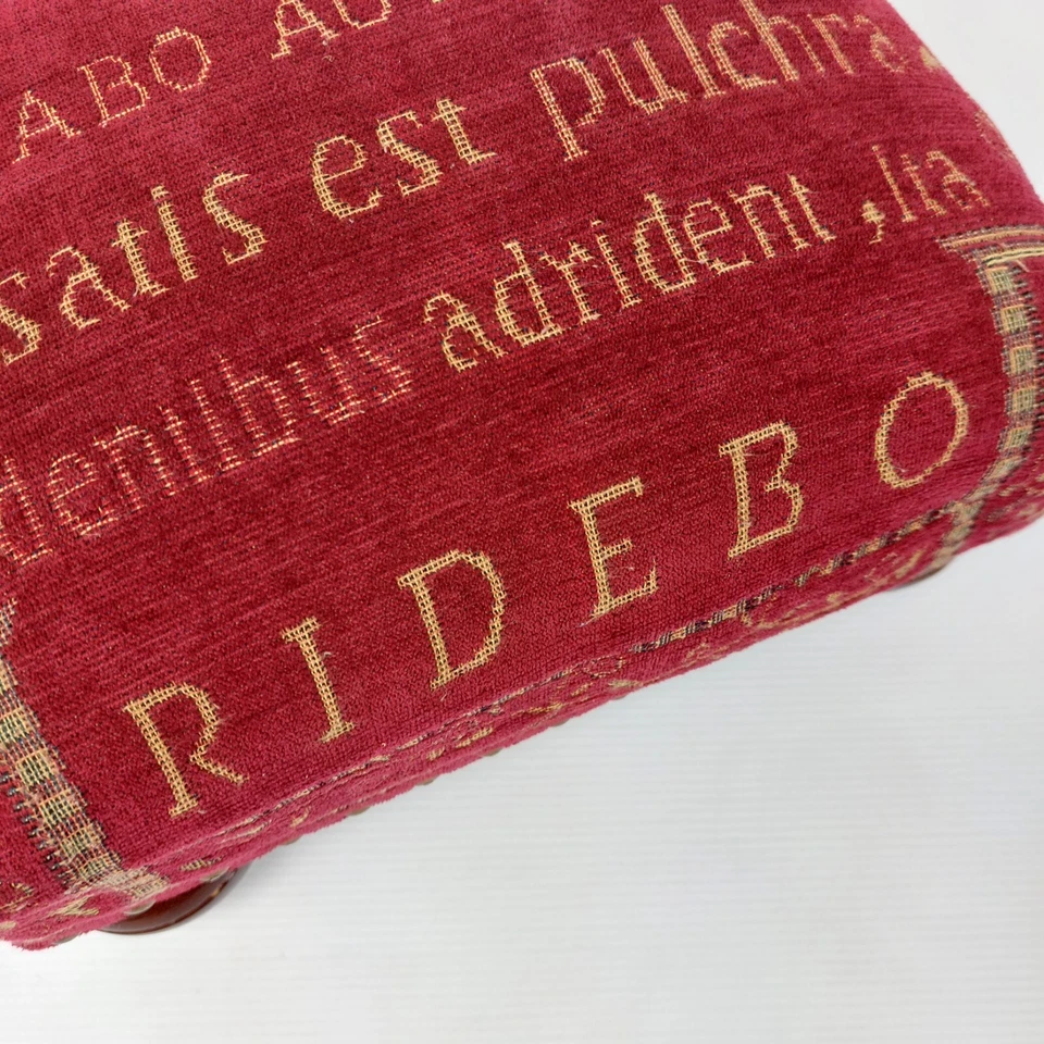 Vtg Burgundy Latin Tapestry Pouf Footrest - 80s French Style Red Ottoman - Image 4 of 4