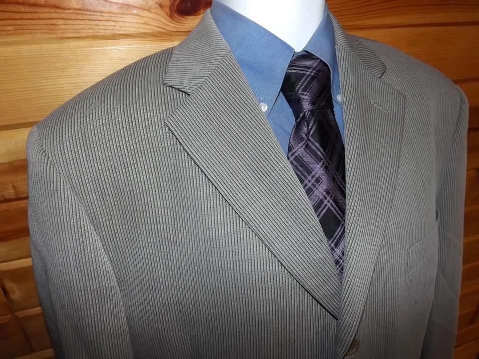 Vestimenta Fatto A Mano 46L Brown Ribbed Wool Three-Button Closure Sport Coat - Image 4 of 4