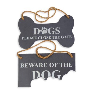 Cute Beware of Dog Sign for Fence & Close The Gate Sign for Dogs, 2 Pack NEW