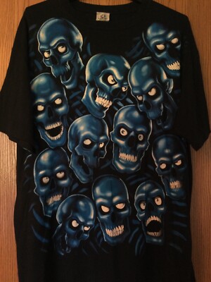 Screaming Blue Skull Pile - Black Shirt - Liquid Blue - 2X | eBay