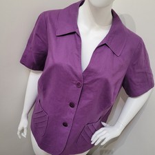 Anne Harvey Linen Jacket Sz 26 Purple Short Sleaves Lined Collar 3 Button Down