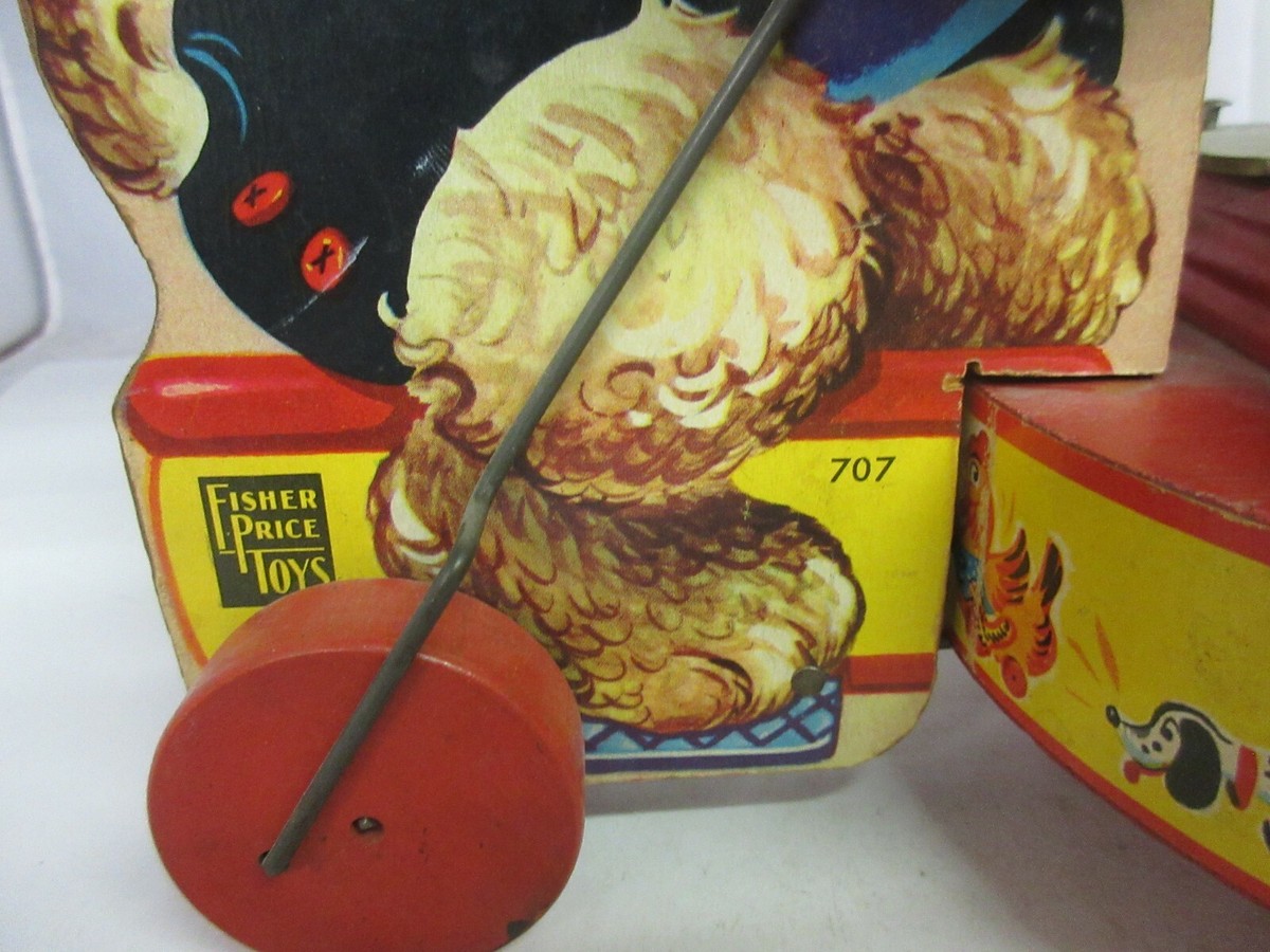 VINTAGE FISHER PRICE WOODEN FIDO ZILO # 707 WOOD PULL TOY WORKS