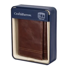 New Croft & Barrow Men’s Stitched Detail Faux Leather Trifold Wallet