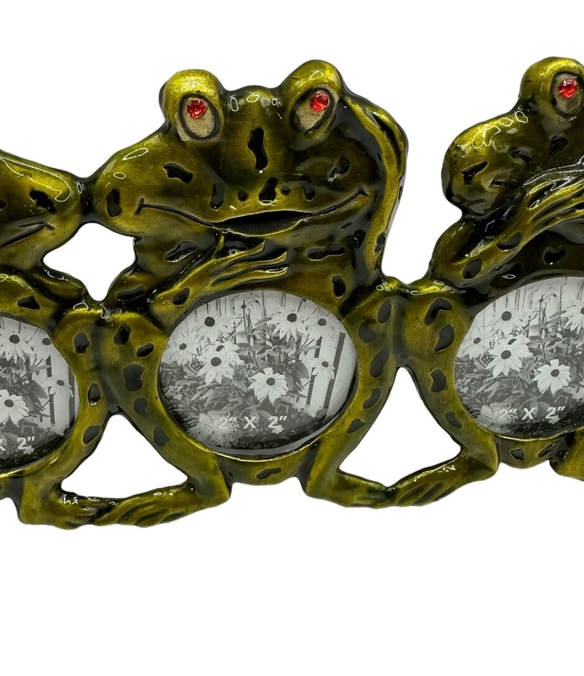 青蛙 Hear See Speak No Evil 绿色金属红眼睛相框 2x2 英寸图片 7 英寸 — 第 4/4 张图片