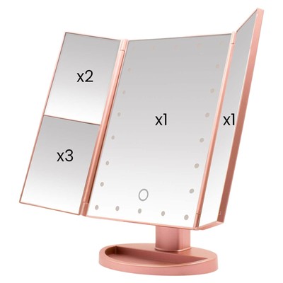 Tri-Fold Lighted Vanity Makeup Mirror with 3X/2X Magnification 22 LED Lights