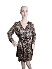 Express Dress Women's Medium Multicolored Leopard print Front Zip Lined Feminine