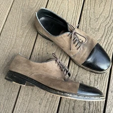 Zara Man Brown Suede Lace Up Oxfords Size 42 US 9 Black Cap Toe Low Top Shoes