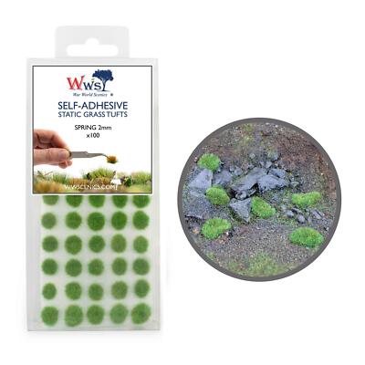 WWS Static Grass Tufts x 100   Spring, 2mm   Model Railway Wargame Scenery