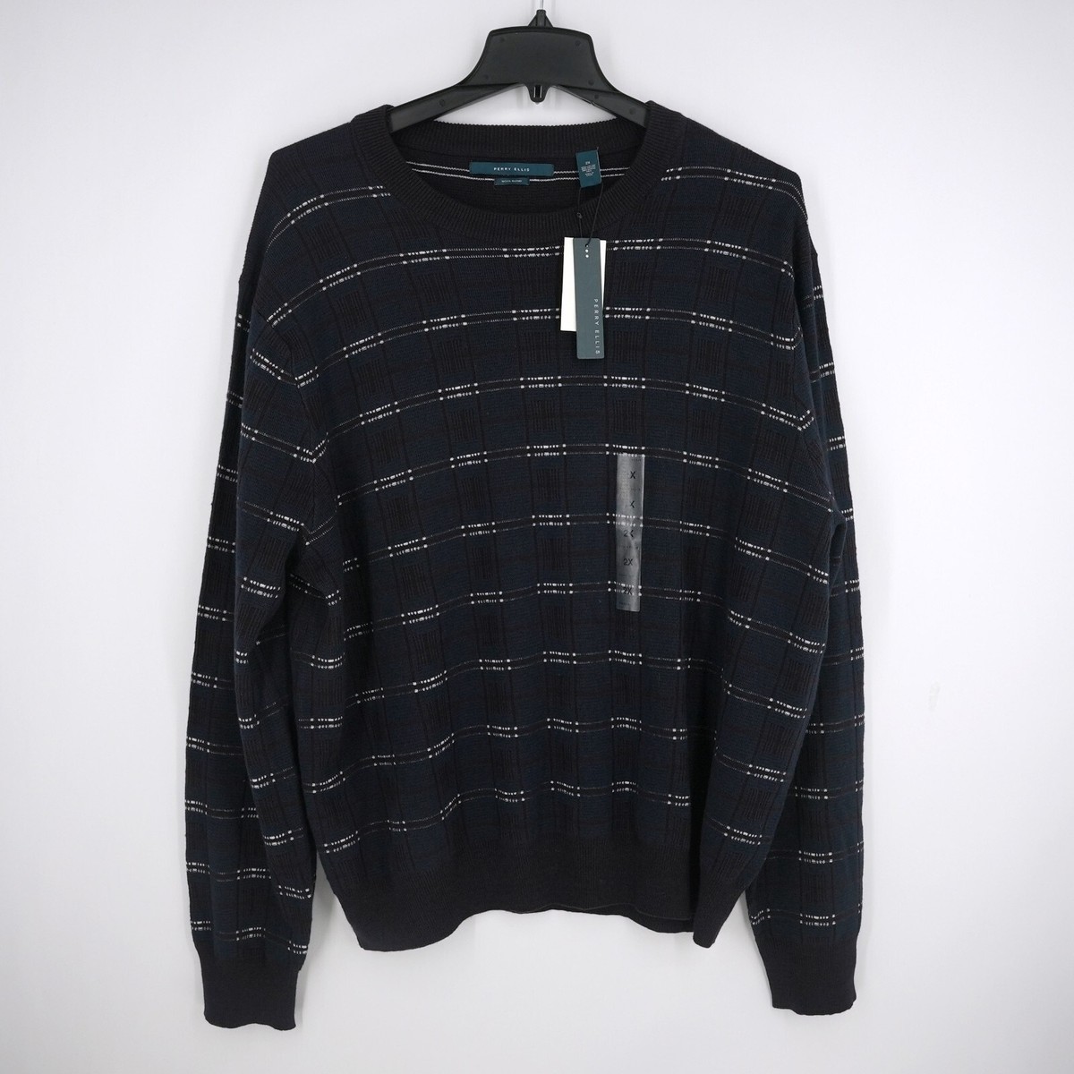 Perry Ellis Men's Sweater 2X Big Dark Blue White Maroon Wool Blend NWT 