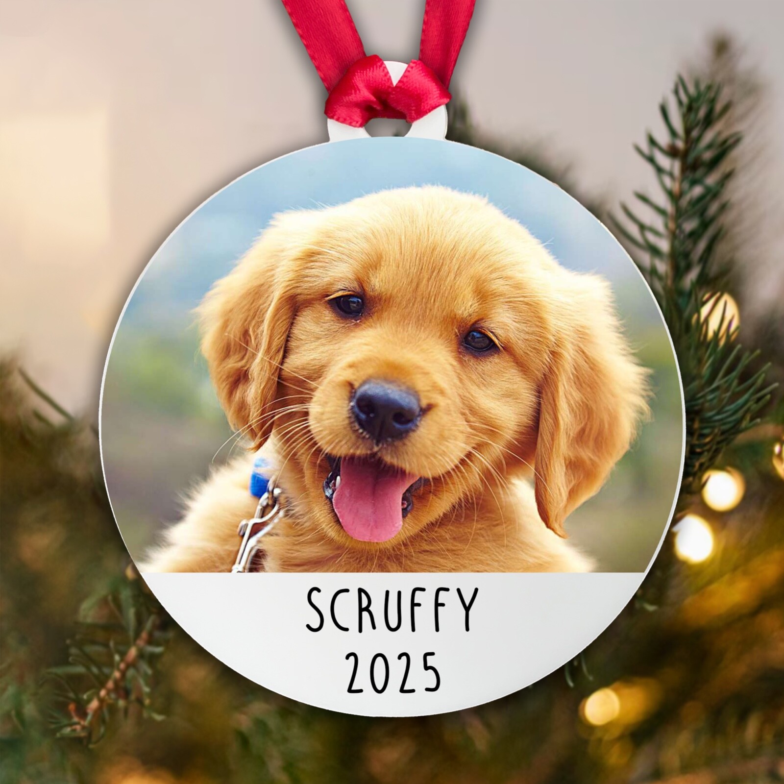 Personalised Photo Dog Bauble - Pet Dog Animal Christmas Tree - Upload any photo