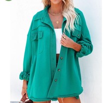 Vici Charleigh Sz M Teal Nwot! Oversized Button Down Side Pockets Shacket Jacket