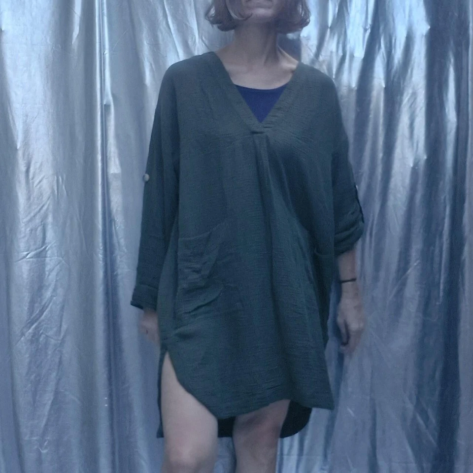 SEAFOLLY AUSTRALIA COVER UP DRESS KAFTAN S UK8/10 khaki green 100% cotton... - Image 4 of 4