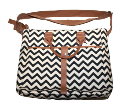 Little Wonders Black Beige Chevron Wave Zigzag Strips  Diaper Tote Bag 3-Pc Set